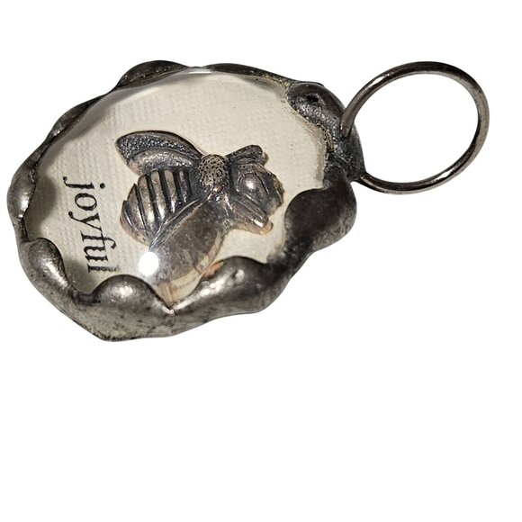 Handcrafted Pewter Bee Pendant Joyful Text Clear Resin Dome DIY Jewelry Women - Picture 2 of 4